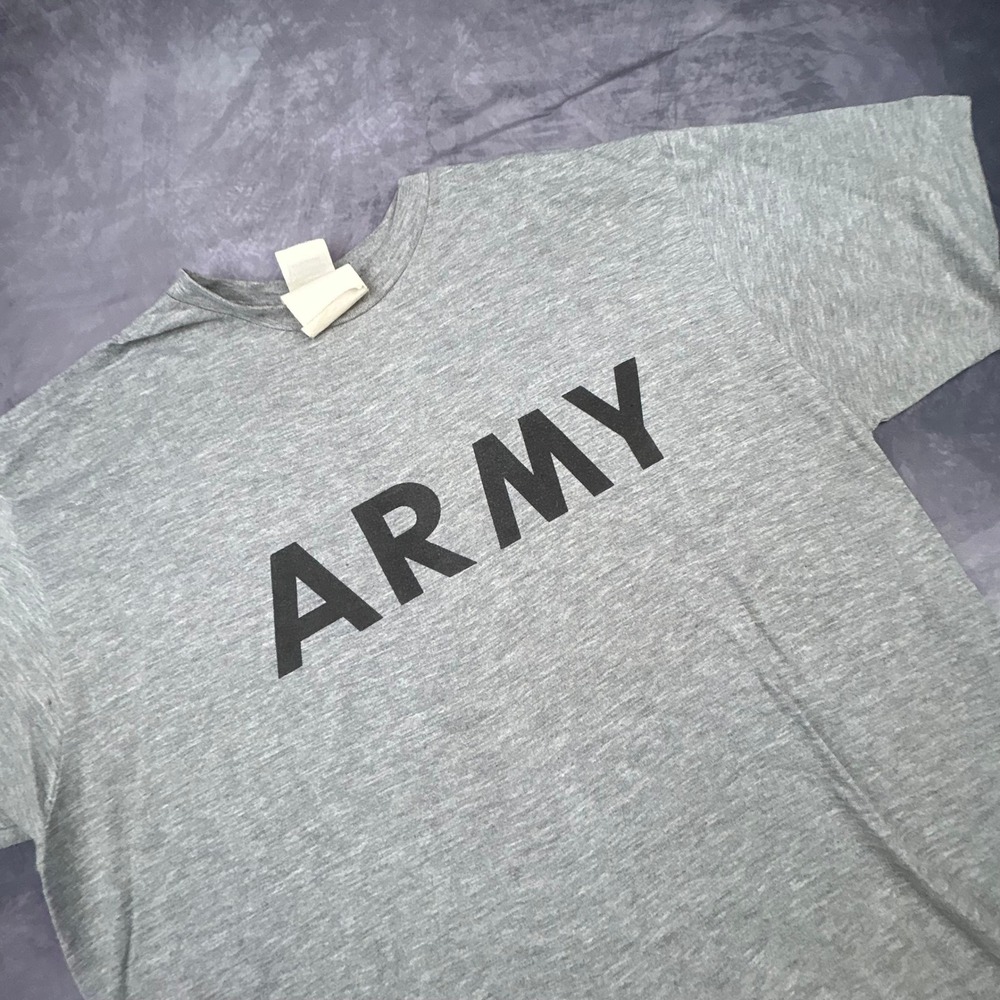 Vintage US Army PT Shirt Heather Grey Physical Fitness T-Shirt Large Y2K Boxy - Picture 4 of 7